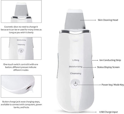 Rechargeable Ultrasonic Facial Skin Scrubber White 20cm