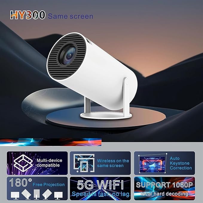 Portable Smart Mini Projector 5G WIFI, Support 4K, Big Screen